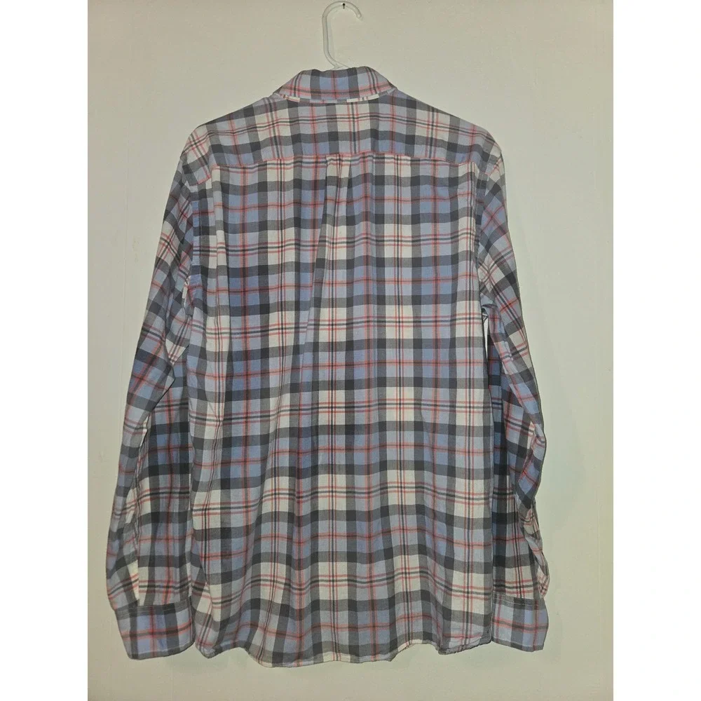 J.Crew Mens‎ Madras Plaid Button Down Shirt Blue Coral Tailored Fit Large
